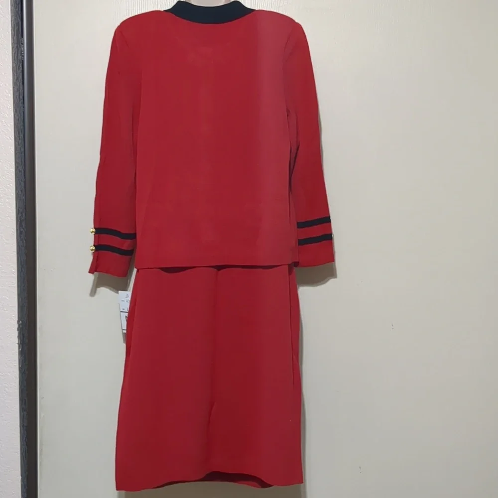 Vintage Mita Women's 2PC Knit Suit Jacket & Skirt red Black Size 14 - Picture 4 of 12
